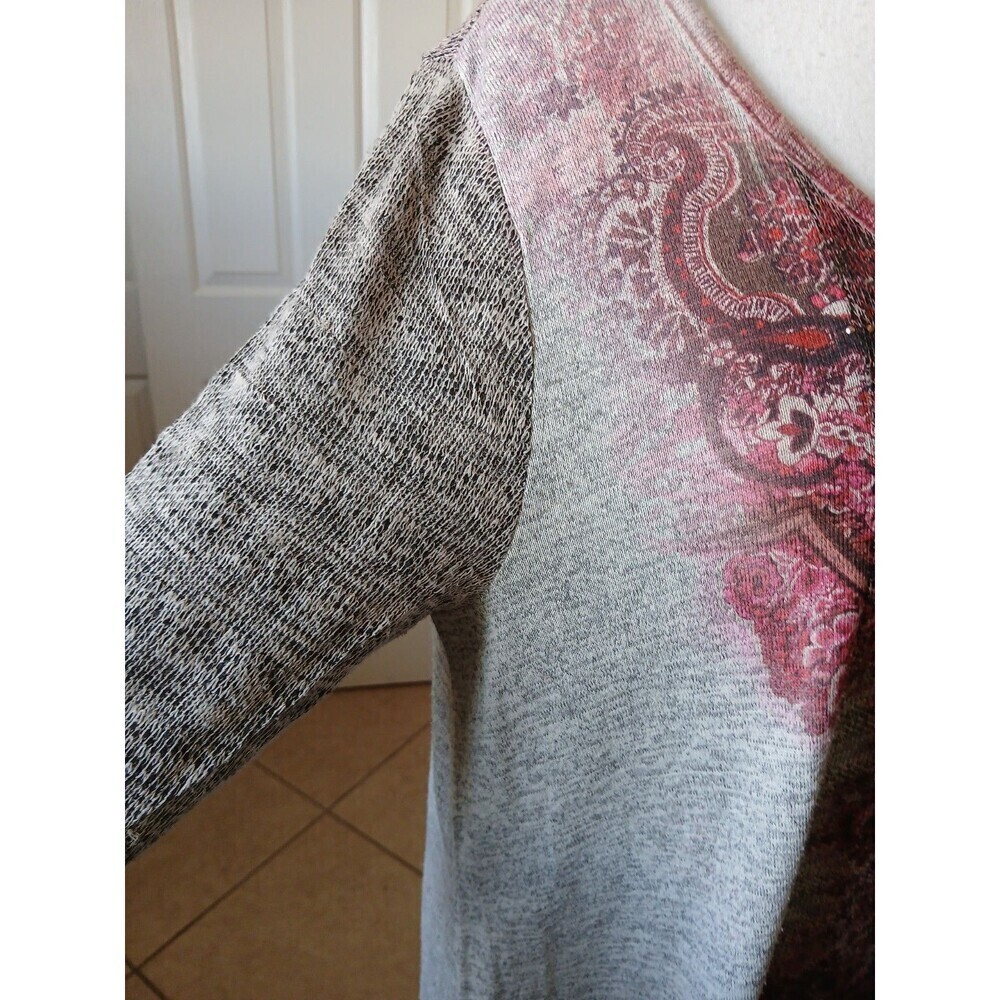 Energe World Wear Women Size Large Crimson Abstract 3/4 Sleeve Casual Top‎ - Picture 6 of 16